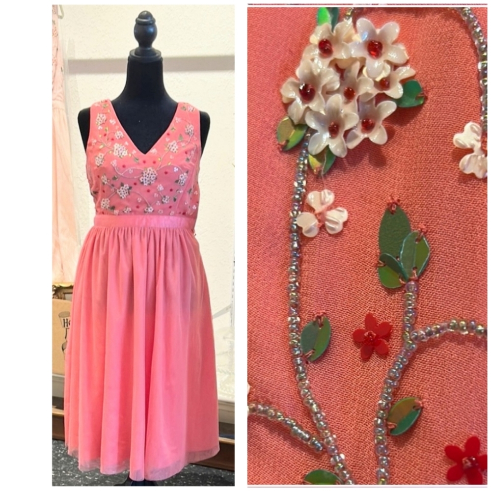 French Connection Coral color fit and flare Floral Midi Dress European Purchase